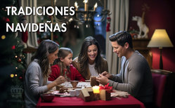 Una familia haciendo los adornos de Navidad y enseñando a sus hijos