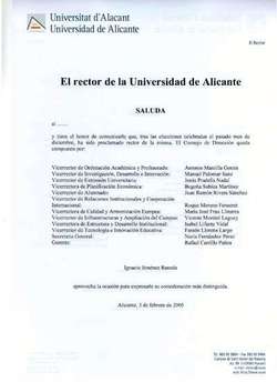 Ejemplo: Saluda del Rector de la Universidad de Alicante.