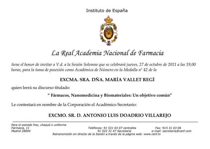 Invitación Real Academia Nacional de Farmacia
