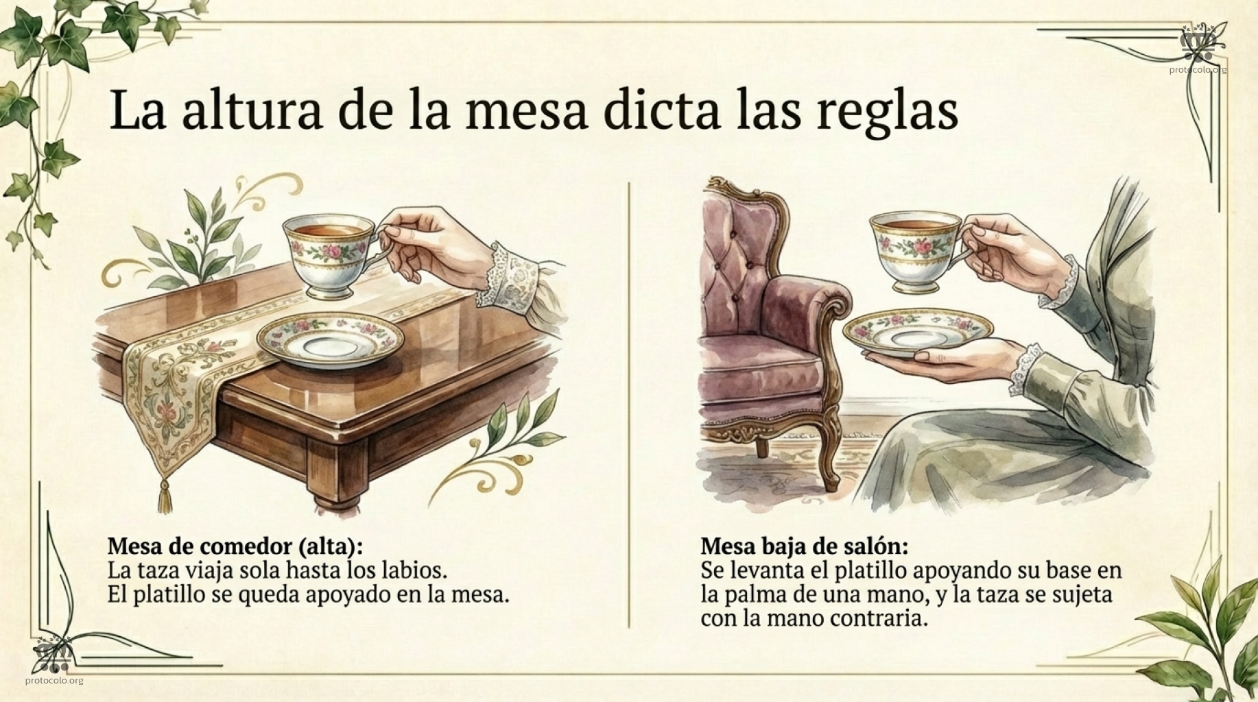 ¿Dónde vas a tomar el té? Es importante, aunque no lo parezca Depende del lugar donde se tome el té la taza se toma de diferentes maneras