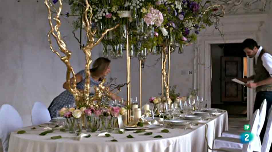Cena de aniversario de boda de los príncipes de Liechtenstein, castillo de Riegersburg. Detalle mesa para la cena