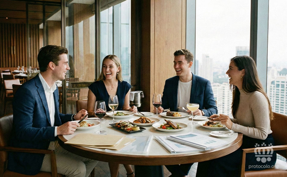 Psicología y estrategia detrás de las reuniones de negocios en torno a una mesa. Todas las palabras y gestos cuentan en la mesa. El lenguaje no verbal dice mucho de las personas