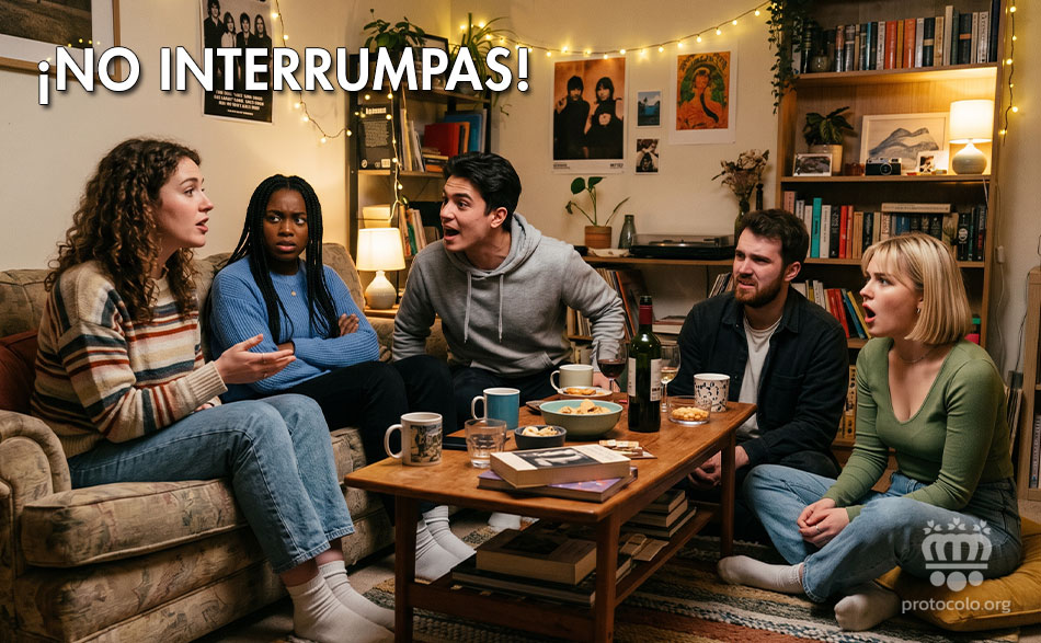 Interrumpir mientras otra persona habla es de mala educación. Las conversaciones no se pueden convertir en monólogos