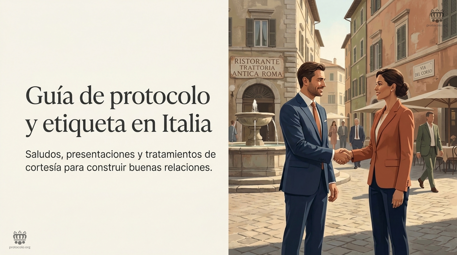 Guía de protocolo y etiqueta para moverse con soltura por Italia. Saludos, presentaciones y tratamientos de cortesía para construir buenas relaciones
