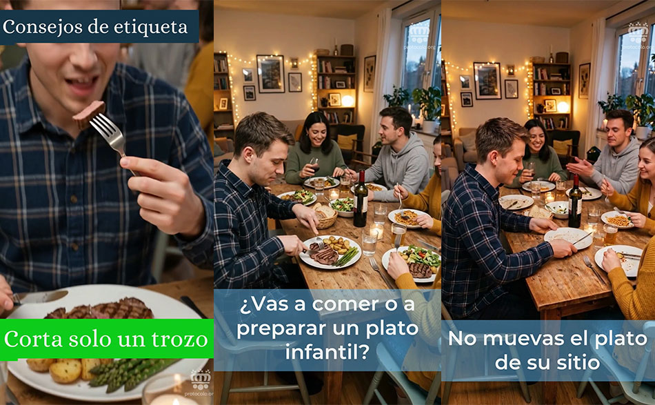 ¿Cortas toda la comida antes de llevarte un trozo a la boca?. Trocear toda la comida y mover el plato de su sitio... qué dice la etiqueta