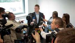 Medios de prensa cubriendo una noticia en Wloclawski Inkubator Innowacji i Przedsiebiorczoci.
